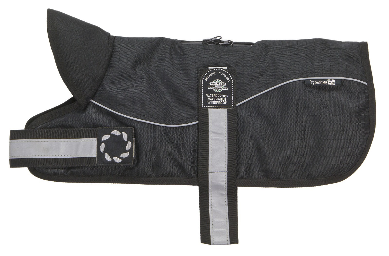 AniMate, Black Padded Waterproof Harness Dog Coat