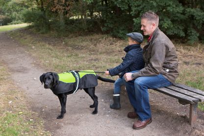 AniMate, Padded Waterproof Underbelly Harness Dog Coat Black & Hi Viz