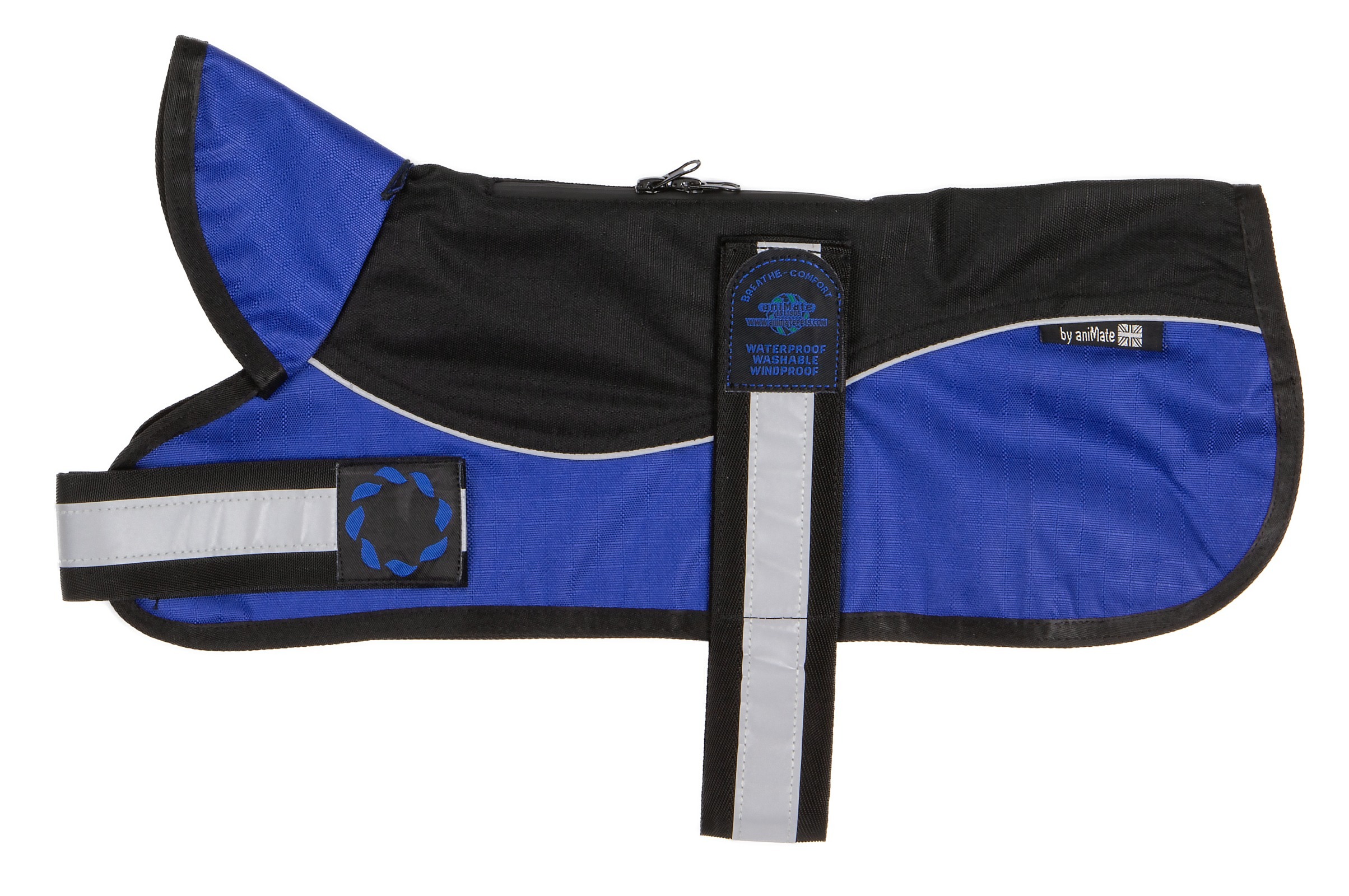 AniMate, Non-Padded Waterproof Harness Dog Coat, Black & Blue