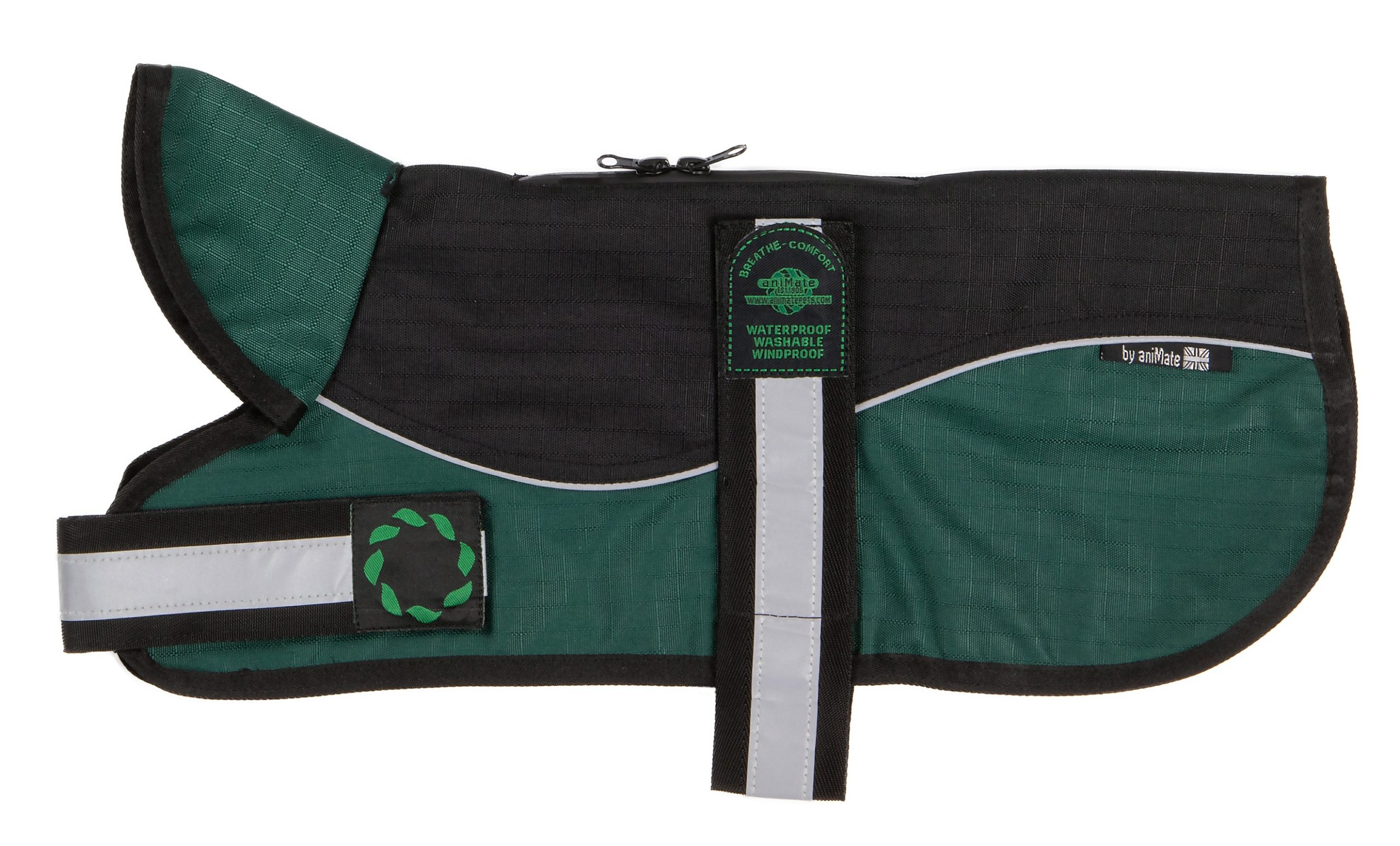 AniMate, Non-Padded Waterproof Harness Dog Coat, Black & Green