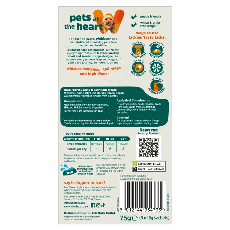 Webbox Lickies Tasty Licks Chicken Creamy 5 Pack 75g - Image 2