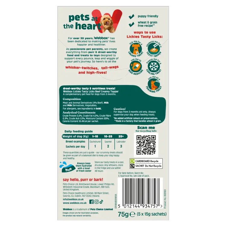 Webbox Lickies Tasty Licks Beef Creamy 5 Pack 75g - Image 2