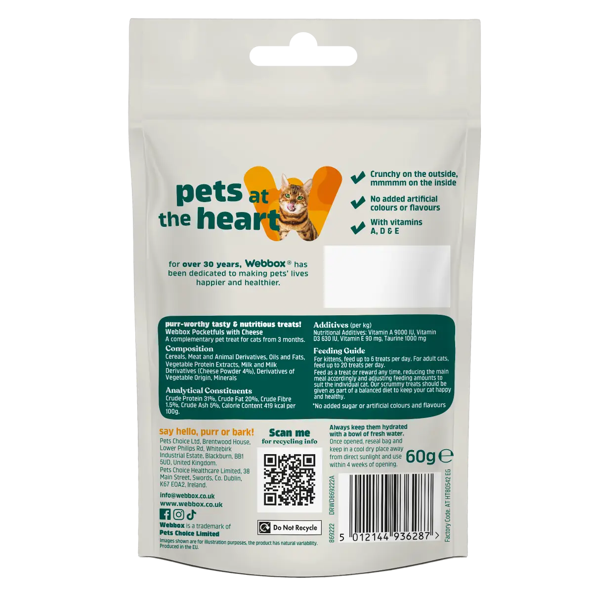 Webbox, Cheese Pocketfuls 60g Cat Treats - Image 2